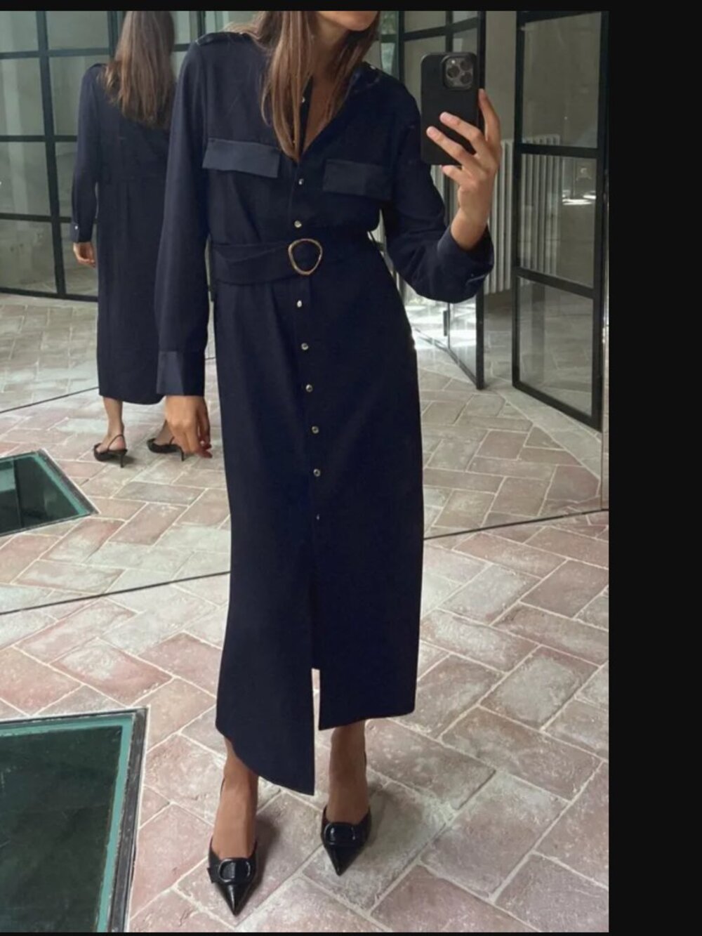 Zara ZW Collection Women Navy Midi Shirt Dress Size S NWT 69$